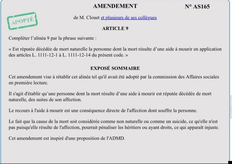 Euthanasie et Suicide assisté = Mort naturelle